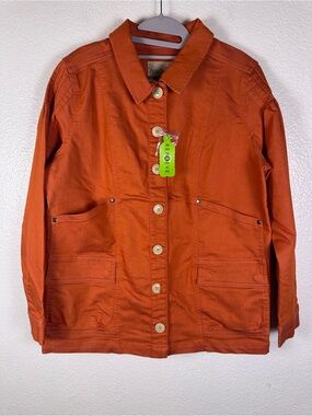AnyBody Women’s Orange Button-Front Shacket Jacket Stretch Point Collar Size M
